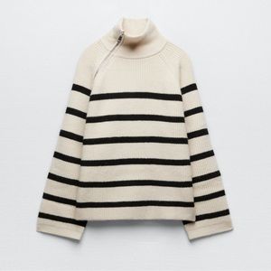 Zara Zippered Striped Knit Sweater L